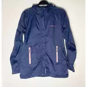 Vineyard Vines Women's Navy Hooded Rain Jacket Pink Zippers Pockets Windbreaker - Picture 1 of 15