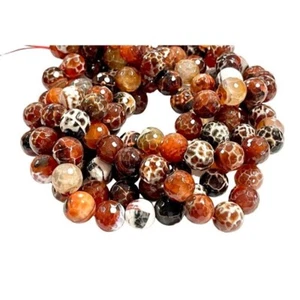 Mexican Fire Agate Natural Gemstone 10mm Round Faceted Beads Full Strand Beads - Picture 1 of 7
