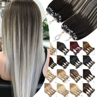 Micro Rings Link Loop Beads Tip 100% Real Remy Human Hair Extensions Full Head - Image 1 of 4