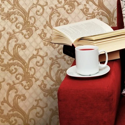 Papel de parede moderno ouro rosa rolo diamantes em relevo metal Damasco revestimentos de parede - Imagem 1 de 4