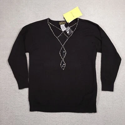 Bob Mackie Beaded  knit Wearable Art Sweater Women's Small Black Long Sleeve - Image 1 of 4