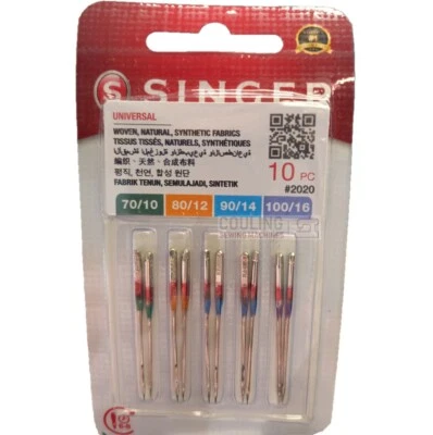 10 GENUINE SINGER SEWING MACHINE STANDARD NEEDLES MIXED SIZES 66k 99k 185k 201k - Image 1 of 2