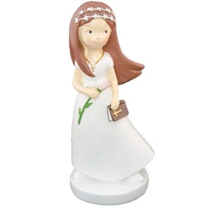 Kommunion Deko Tortenfigur für Kommunionskuchen Mädchen mit Blume 15 cm weiß - Bild 1 von 4
