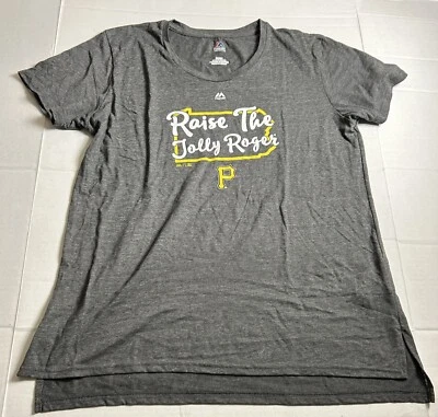 Majestic Pittsburgh Pirates Women T Shirt Gray Raise The Jolly Roger Size Large - Image 1 of 3