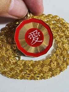 K18 18K 750 Fine Gold 17.5”/18” long Damascus Love Black/Red Necklace 5mm 17.95g - Picture 1 of 24
