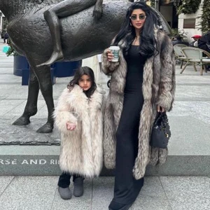 100% Echt Silberfuchs Pelz Langmantel Echtpelz Damen Luxus Winter Warm Mantel - Bild 1 von 5