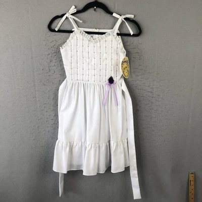 Vestido Polly Flinders Niñas 10 Blanco Púrpura A Mano Ajustado Encaje Nuevo con Etiquetas Floral Foto 1 de 4