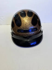 Vega Motorcycle Half Helmet Black With Gold Flames DOT Certified Size Med - Picture 1 of 5