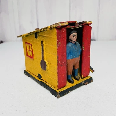 Vintage Cast Iron Mechanical Bank Amish Cabin Reproduction The Book Of Knowledge - Image 1 of 4