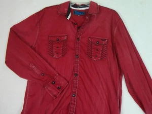 ROAR Signature Button Up Shirt Red Contrast Stitching Dyed Distressed Medium - Picture 1 of 10