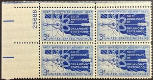 U.S. Scott #1092, P.B. of 4, Oklahoma Statehood 50th Anniversary Issue, VF, MNH - Picture 1 of 2