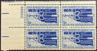 U.S. Scott #1092, P.B. of 4, Oklahoma Statehood 50th Anniversary Issue, VF, MNH - Image 1 of 2