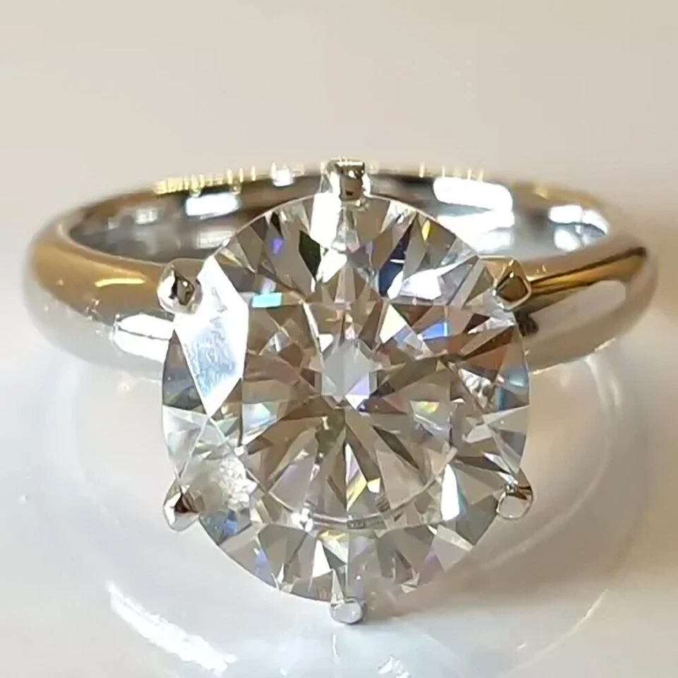 Anel de declaração solitário de diamante corte redondo certificado 4,60 quilates em ouro branco 14k - Imagem 1 de 1