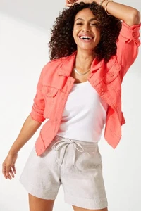 Tommy Bahama Women's Two Palms Linen Raw Edge Jacket Teaberry Size M - Picture 1 of 11