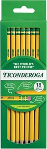 Lápices Ticonderoga con estuche de madera, preafilados, 1 unidad (paquete de 18), amarillos - Imagen 1 de 9
