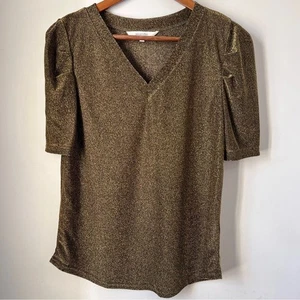 Amaryllis Shimmering Gold V-Neck Blouse Small - Picture 1 of 7