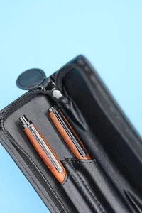 Handgefertigtes Slimline Stift & Bleistift Set Schwarz Chrom Palisander & PU Leder Etui - Bild 1 von 15