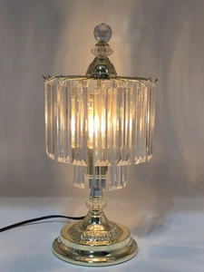 Vtg Mid Century Hollywood Regency Faux Crystal Gold Waterfall Table Lamp READ - Picture 1 of 9