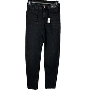 NWT Express Relaxed Tapered Mid Rise Size 0 Regular Black Denim Jeans Stretch - Picture 1 of 12