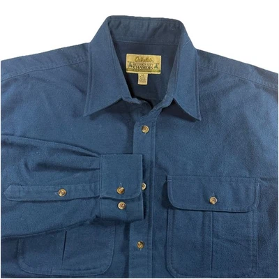 Cabela's Men's L Large Deerskin Soft Chamois Shirt Blue Long Sleeve Heavy Button - Image 1 of 4