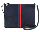 Clare V. Single Sac Bretelle Perforated Suede Crossbody Shoulder Bag Clutch Navy