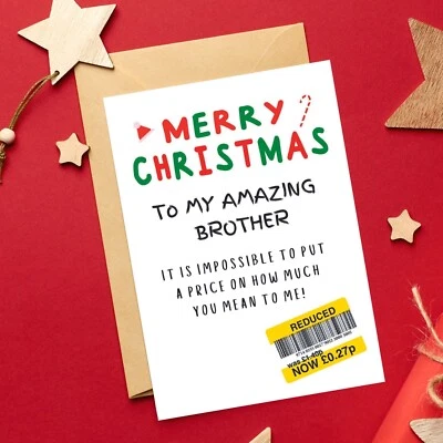 WITTY PRINT COMPANY Christmas Card For Brother, Funny Christmas Card For Brother, Reduced Sticker