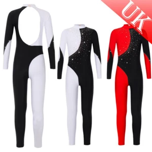 UK Girls Full Body Unitard Gymnastics Leotard Catsuit Jumpsuit Bodysuit Teamwear - Picture 1 of 29