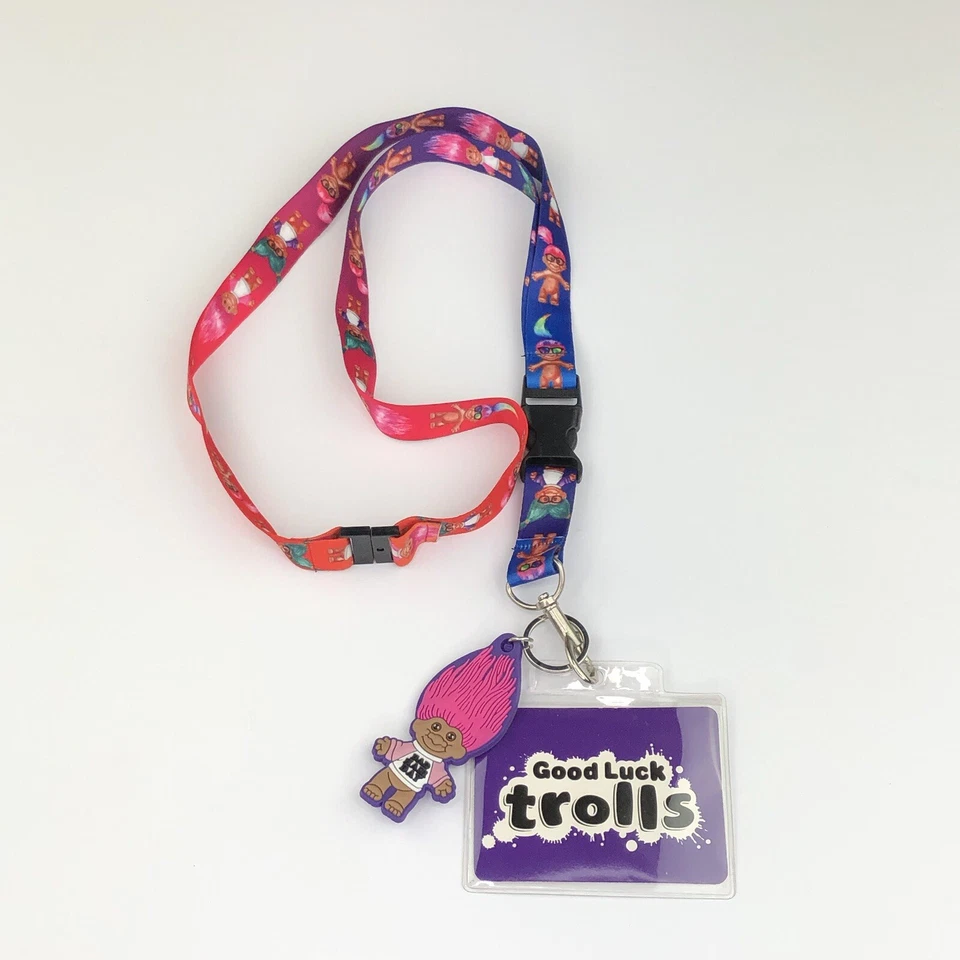 Cordão Dreamworks Trolls com chaveiro pendurado, cartão de identificação boa sorte trolls 2015 - Imagem 1 de 4