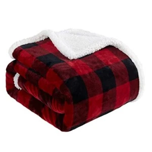 Sherpa and Black Buffalo Plaid Christmas Throw Blanket, Fuzzy Fluffy Soft Red - Picture 1 of 7