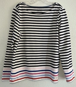 Talbots Striped Boat Neck Long Sleeve Top Nautical Navy White Multi-Color Trim L - Picture 1 of 5
