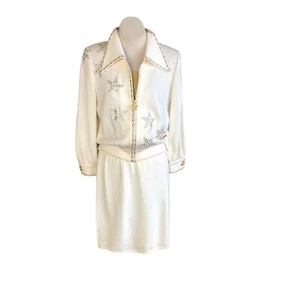 St. John Collection Vintage Ivory Gold Stars 3 Piece Santana Knit Suit size 10 - Picture 1 of 13