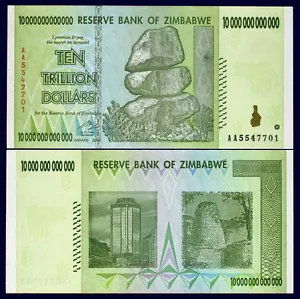 Billete de 10 billones de dólares 2008 de Zimbabue sin circular serie AA+ 100 billones - Imagen 1 de 1