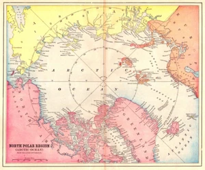 "NORTH POLAR REGIONS" Antique original map 1897 - Picture 1 of 2