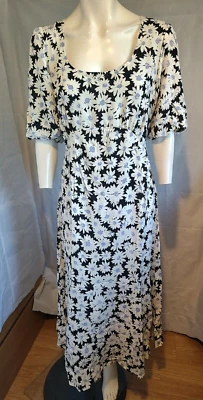 NOBODYS CHILD NOBODY'S CHILD black floral print Rosa short puff sleeve long dress size 14 NEW