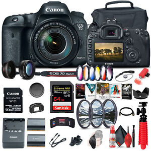 Canon EOS 7D Mark II DSLR Camera W/ 18-135mm f/3.5-5.6 IS USM Lens & W-E1 + More
