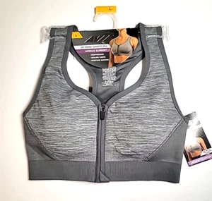 Women’s Avia Gray Zip Front Seamless Sports Bra Medium Support - Size Large NWT - Picture 1 of 5