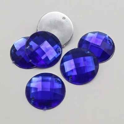 50 Royal Blue Acrylic Flatback Sewing Rhinestone Round Button 18mm Sew on beads - Image 1 of 4