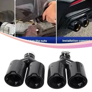Doble para BMW 63 mm de entrada/101 mm de salida de escape de coche puntas dobles tubo de escape fibra de carbono - Imagen 1 de 10