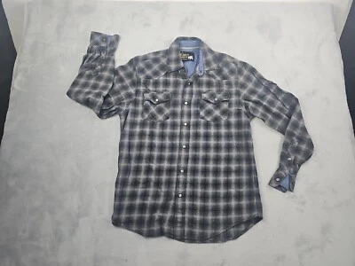 Dukes Bark Shirt Mens S Gray Tartan Plaid Long Sleeve Flannel Western Pearl Snap - Image 1 of 4
