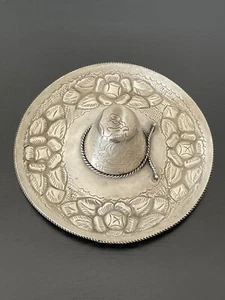 VINTAGE Sterling Silver Mexico Sombrero Ashtray Dish Jewellery Tray Floral - Picture 1 of 9