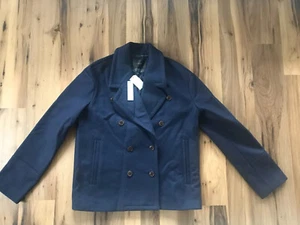 j crew peacoat Wool Navy Sz 8 Tall NWT Melton Wool Blue Long No Flaws Buttons - Picture 1 of 10