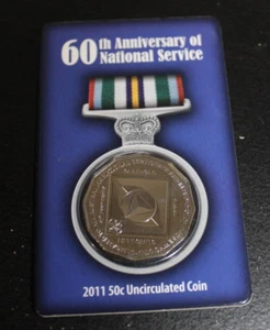 2011 60TH ANNIVERSARY OF NATIONAL SERVICE 50c UNC RAM COIN CARD - FREE AU   POST - Picture 1 of 2