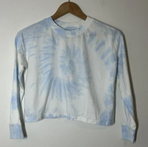 Gap Teen Long Sleeve Tie-Dye Blue and White Cropped T-Shirt Size Medium 8 - Picture 1 of 3