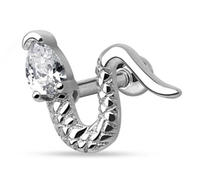 Snake Piercing Bar Tragus CZ Gem calibre 16 Labret plata acero quirúrgico car... - Imagen 1 de 4