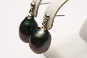 Pendientes de perlas de Tahití 10 mm UP rosa negro color 14KWG - Imagen 1 de 3