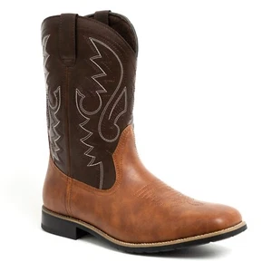 Botas vaqueras para hombre marrón oscuro/tostadas bordadas occidentales punta cuadrada - Imagen 1 de 10