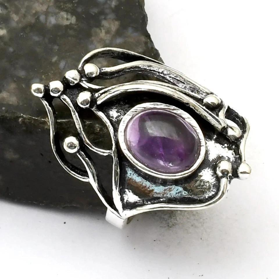 Anillo étnico hecho a mano con piedras preciosas de amatista para boda talla EE. UU. 8,5 AR 31279 Foto 1 de 1