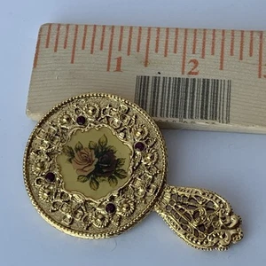 Mini Doll Hand Held Mirror Gold Tone Ornate Vintage - Picture 1 of 4