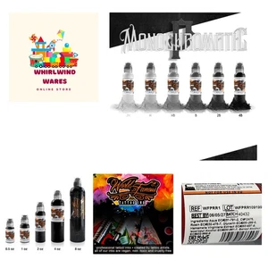 Professional Tattoo Ink Set of 6 - Permanent Grey & Black Shades, 1 oz Bottles - Picture 1 of 6