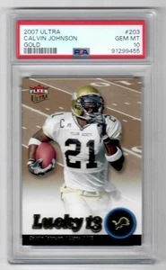 2007 Fleer Ultra Calvin Johnson Lucky 13 Gold Insert Card PSA 10 Gem Mint - Picture 1 of 2